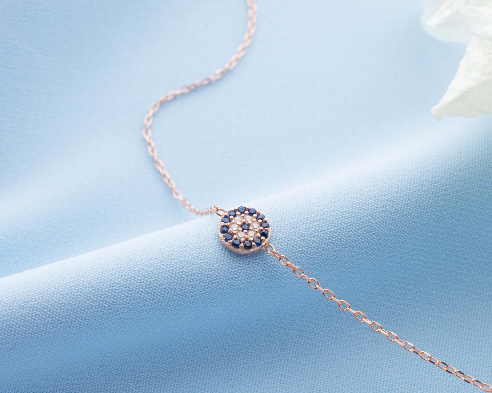 925 Ayar Gümüş Mavi Taşlı Nazar Boncuklu Bileklik - ÖzelSen