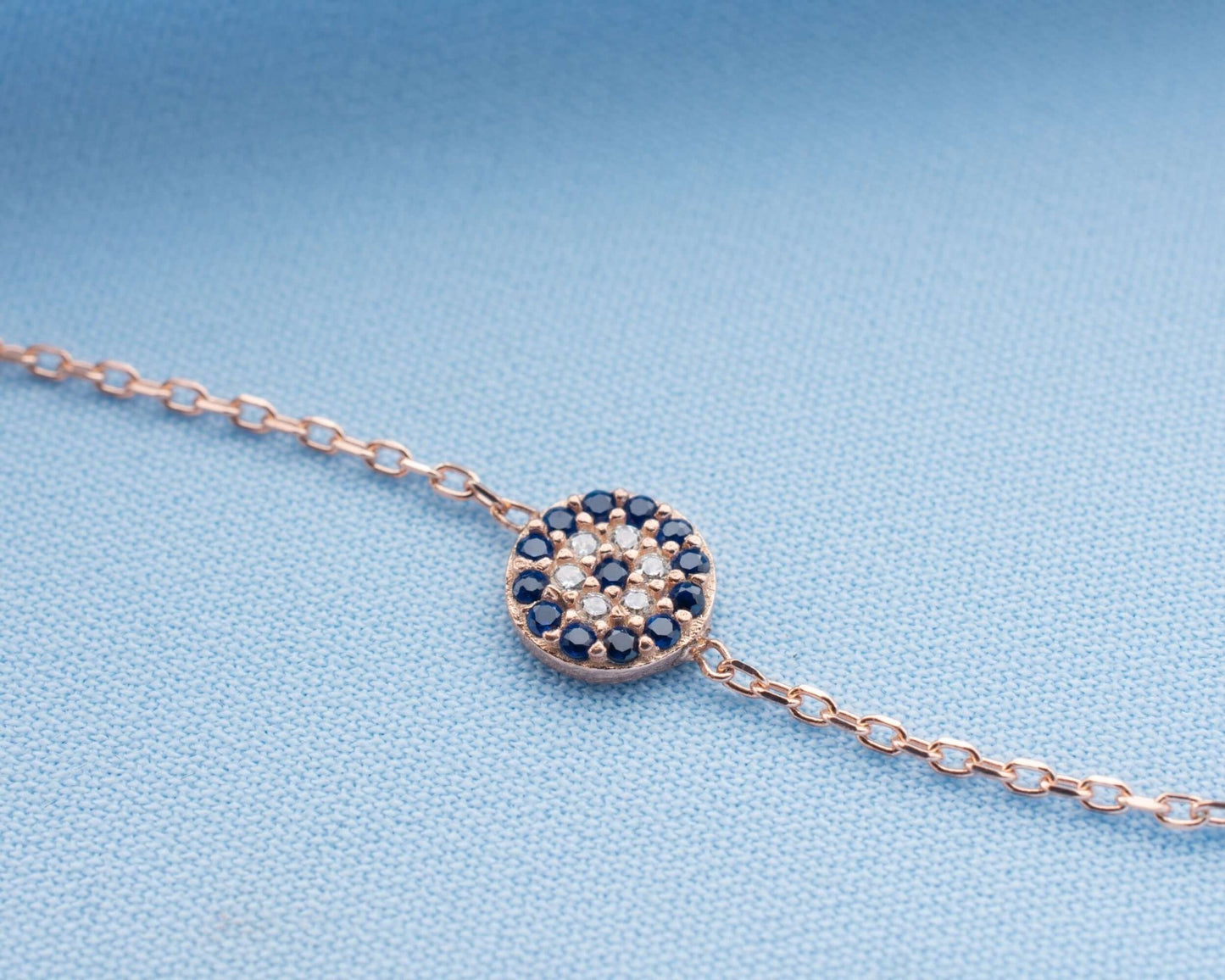 925 Ayar Gümüş Mavi Taşlı Nazar Boncuklu Bileklik - ÖzelSen