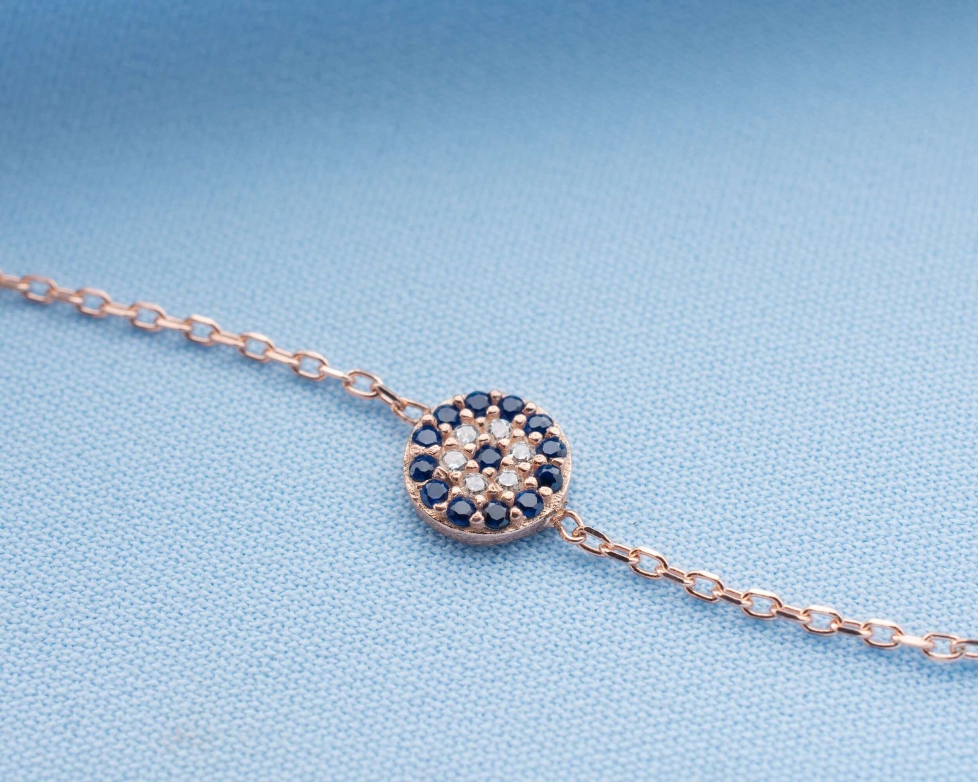 925 Ayar Gümüş Mavi Taşlı Nazar Boncuklu Bileklik - ÖzelSen