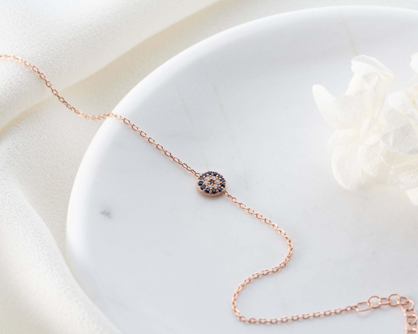 925 Ayar Gümüş Mavi Taşlı Nazar Boncuklu Bileklik - ÖzelSen