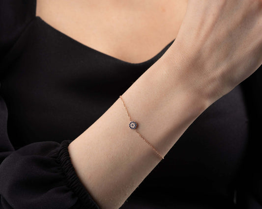 925 Ayar Gümüş Mavi Taşlı Nazar Boncuklu Bileklik - ÖzelSen