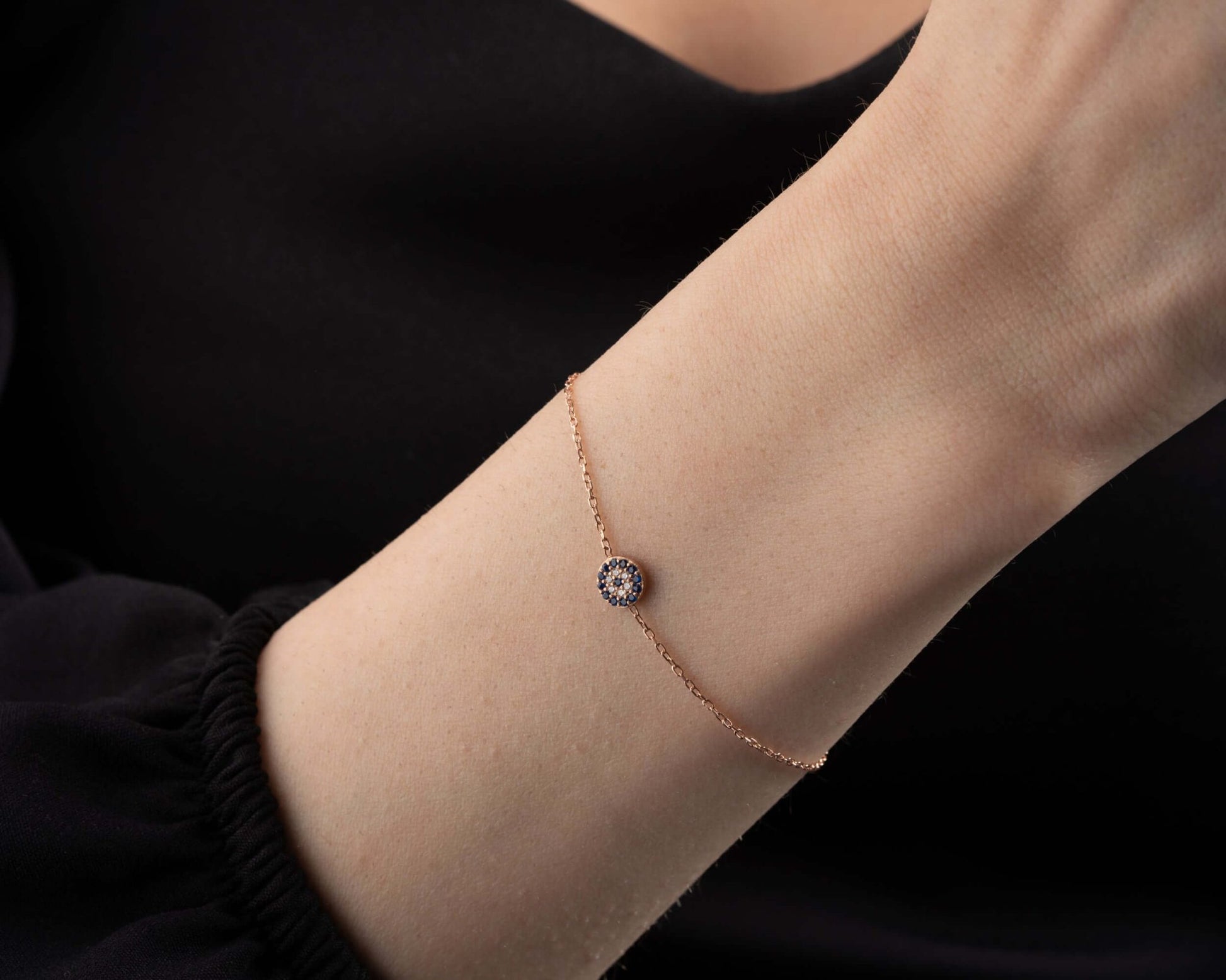 925 Ayar Gümüş Mavi Taşlı Nazar Boncuklu Bileklik - ÖzelSen