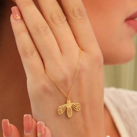 925 Ayar Gümüş Minimal Arı Kolye - ÖzelSen