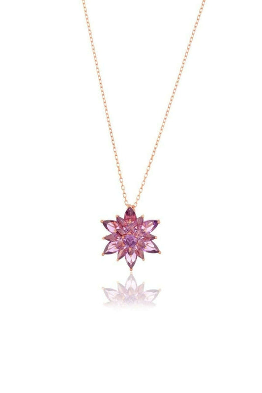 925 Ayar Gümüş Mor Lotus Çiçeği Kolye - ÖzelSen