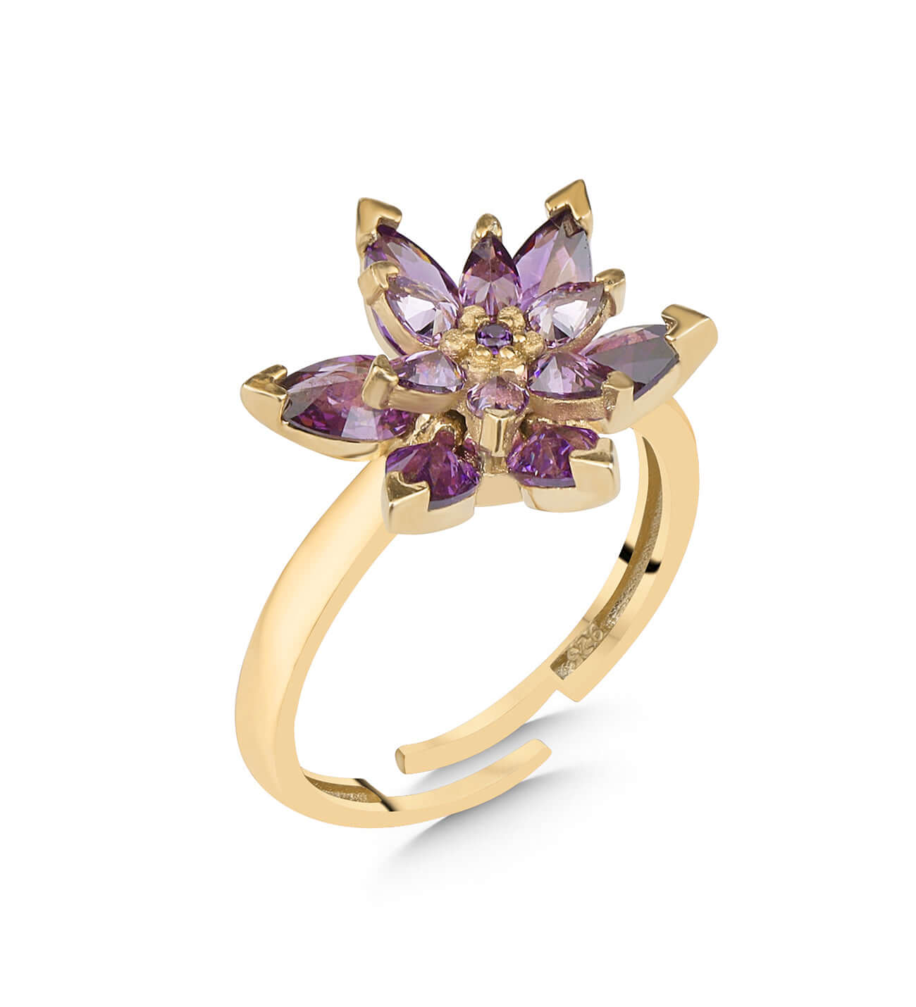 925 Ayar Gümüş Mor Lotus Çiçeği Yüzük - ÖzelSen