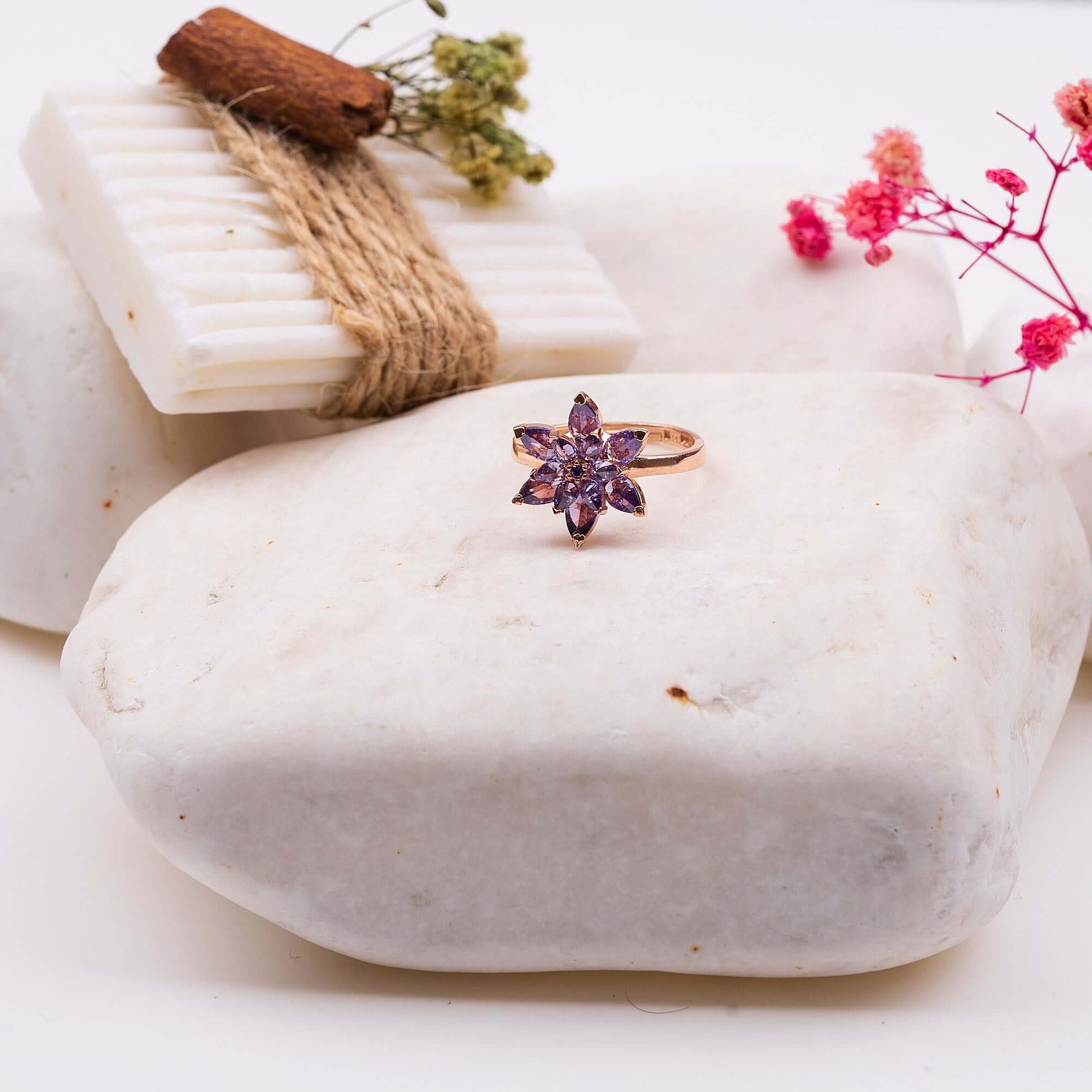 925 Ayar Gümüş Mor Lotus Çiçeği Yüzük - ÖzelSen