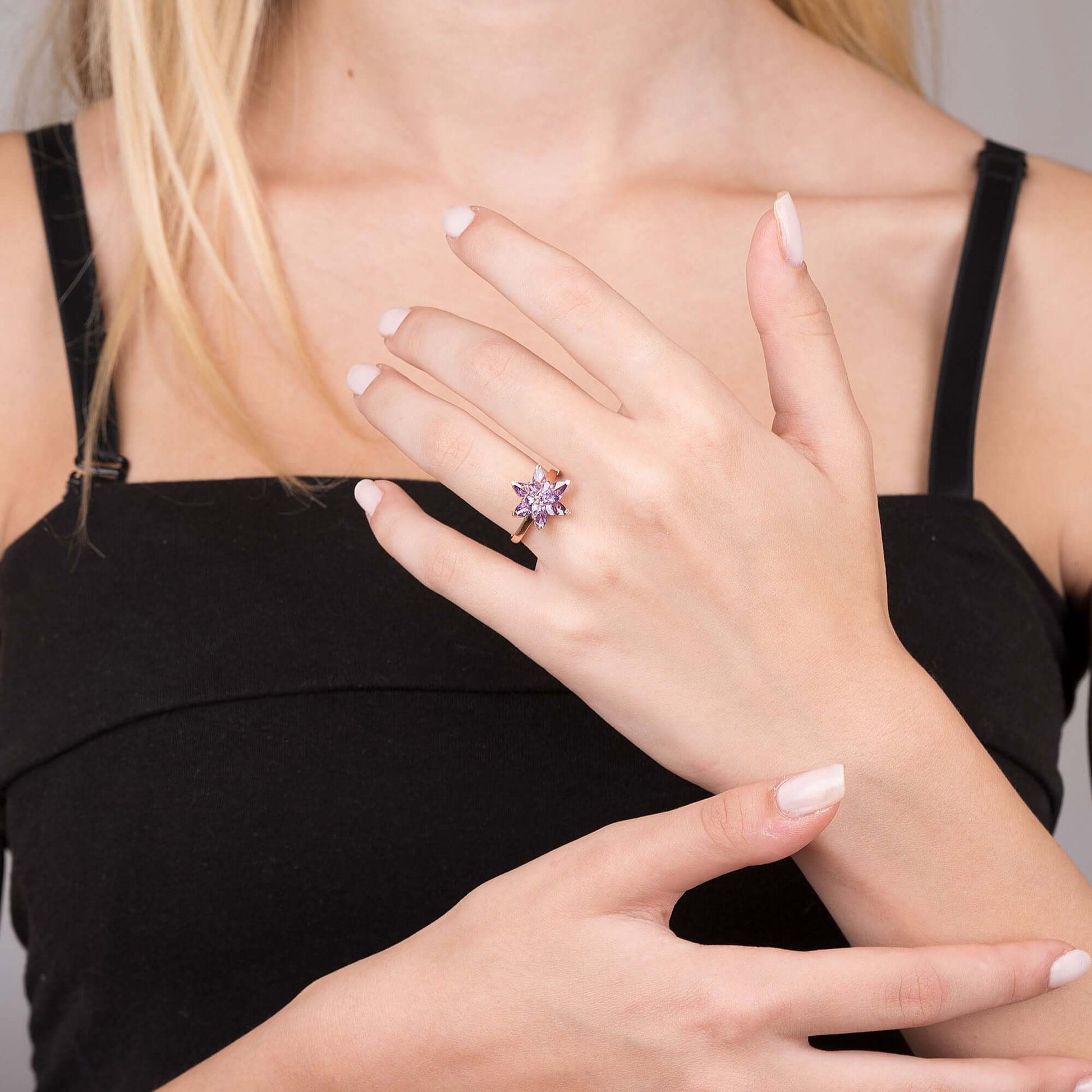 925 Ayar Gümüş Mor Lotus Çiçeği Yüzük - ÖzelSen