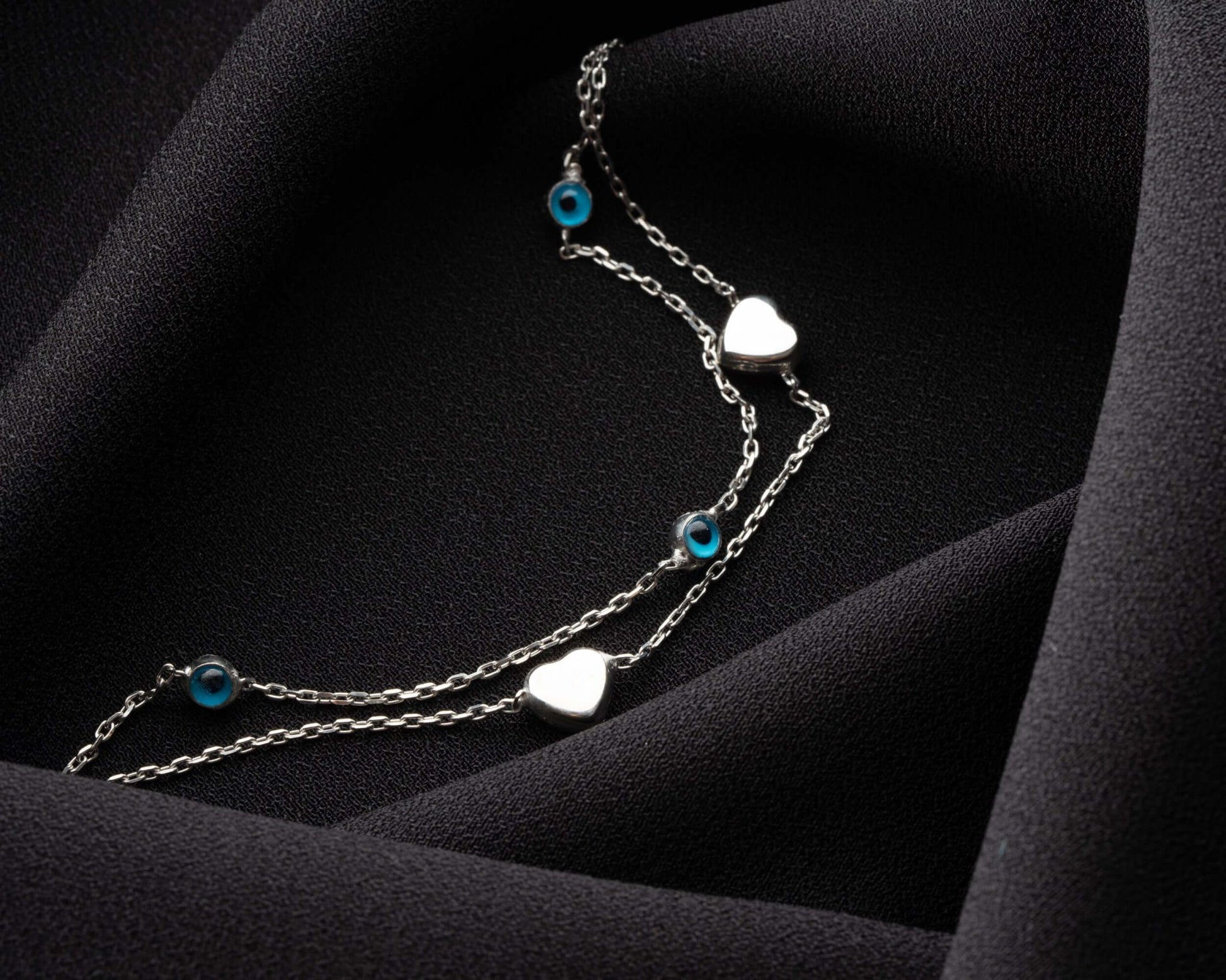 925 Ayar Gümüş Nazar Boncuklu Kalpli Bileklik - ÖzelSen