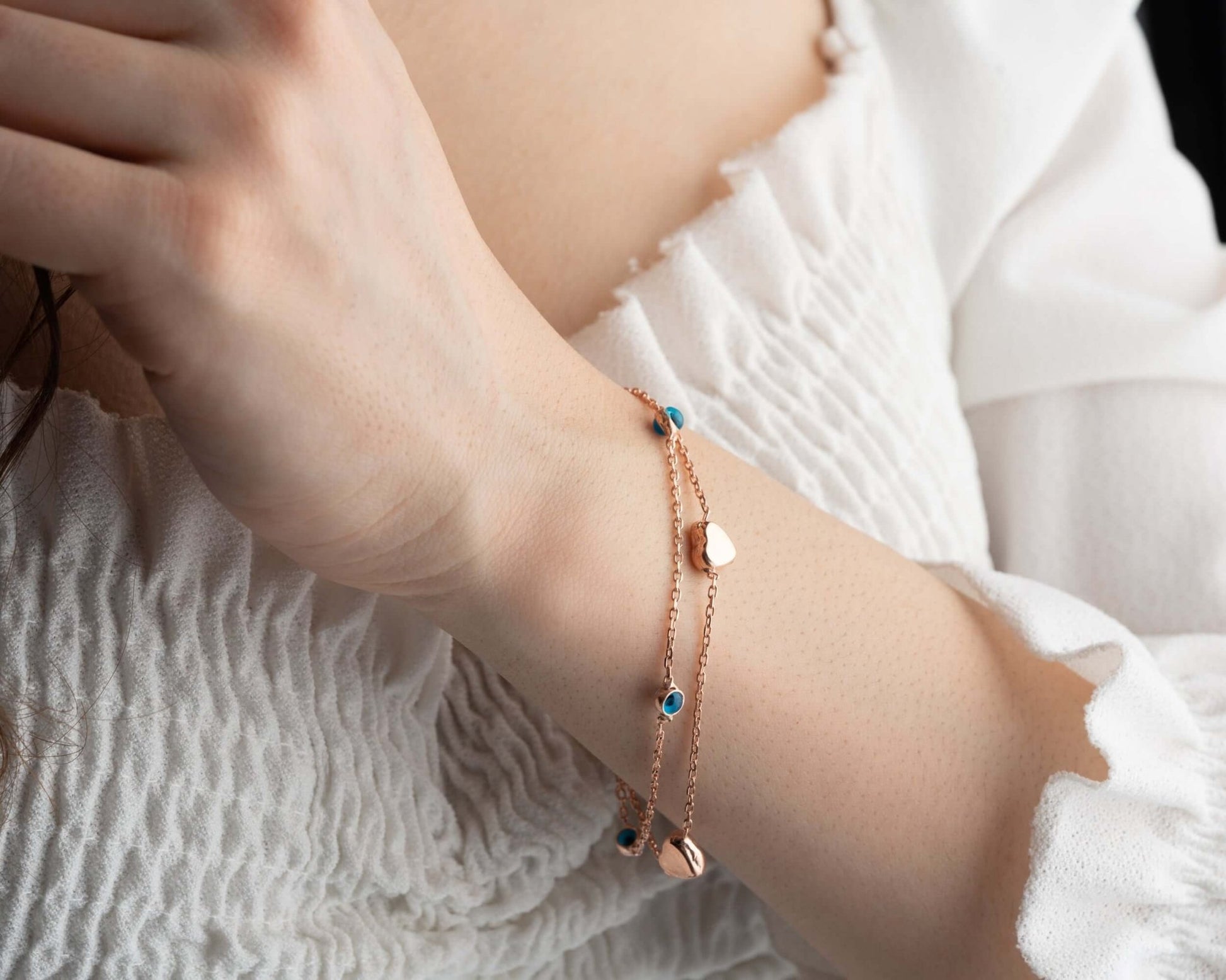 925 Ayar Gümüş Nazar Boncuklu Kalpli Bileklik - ÖzelSen