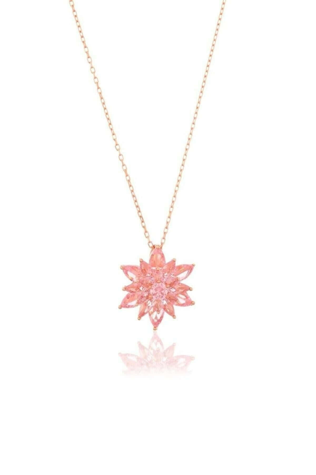 925 Ayar Gümüş Pembe Lotus Çiçeği Kolye - ÖzelSen