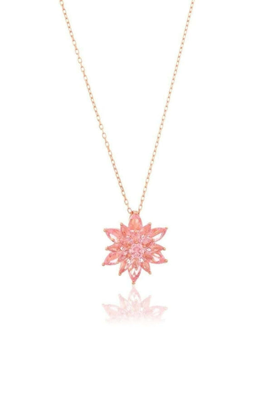925 Ayar Gümüş Pembe Lotus Çiçeği Kolye - ÖzelSen