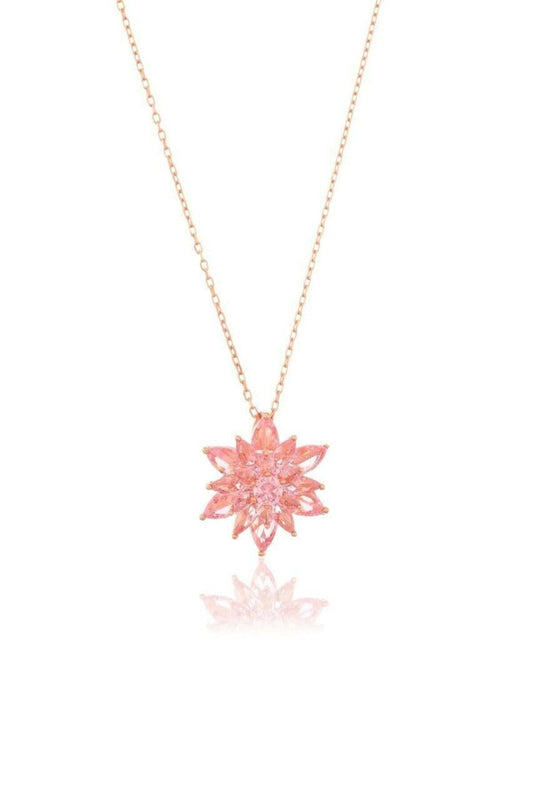 925 Ayar Gümüş Pembe Lotus Çiçeği Kolye - ÖzelSen