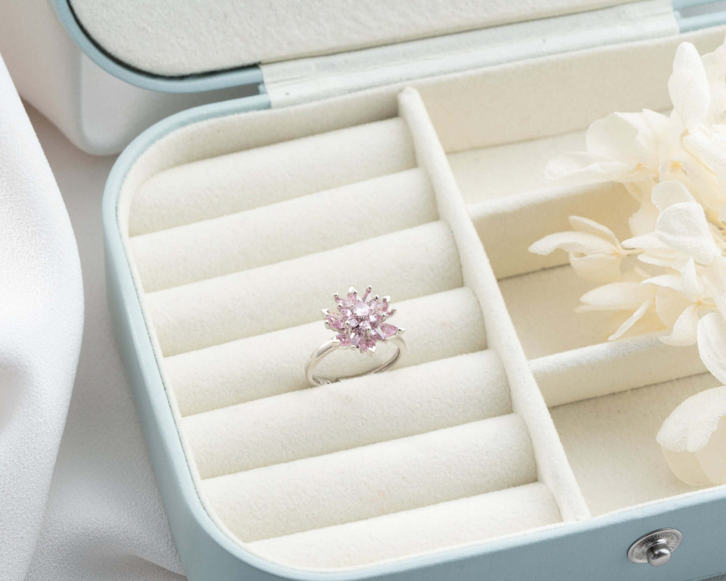 925 Ayar Gümüş Pembe Taşlı Lotus Çiçeği Yüzük - ÖzelSen
