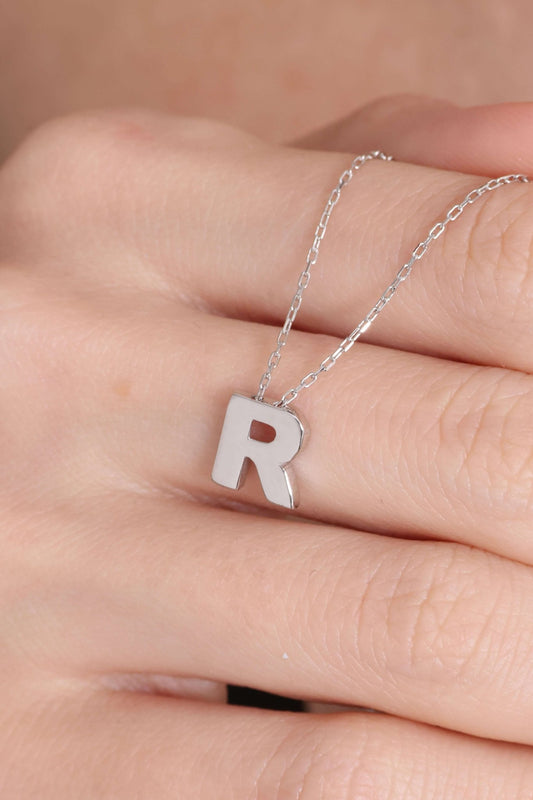 925 Ayar Gümüş R Harfli Kolye - ÖzelSen