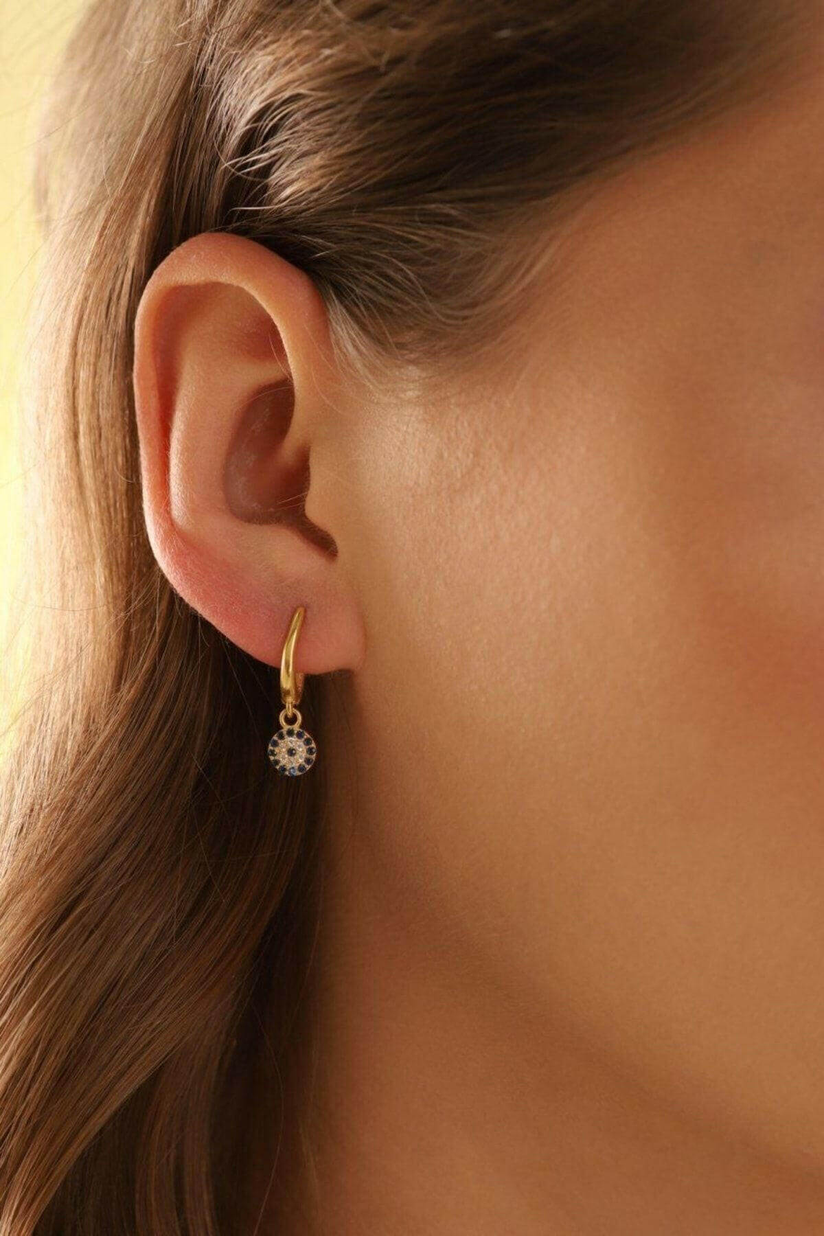 925 Ayar Gümüş Sallantılı Nazar Boncuk Küpe - ÖzelSen