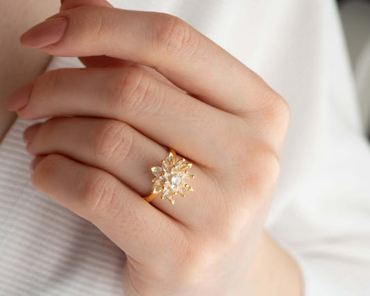 925 Ayar Gümüş Sarı Lotus Çiçeği Yüzük - ÖzelSen