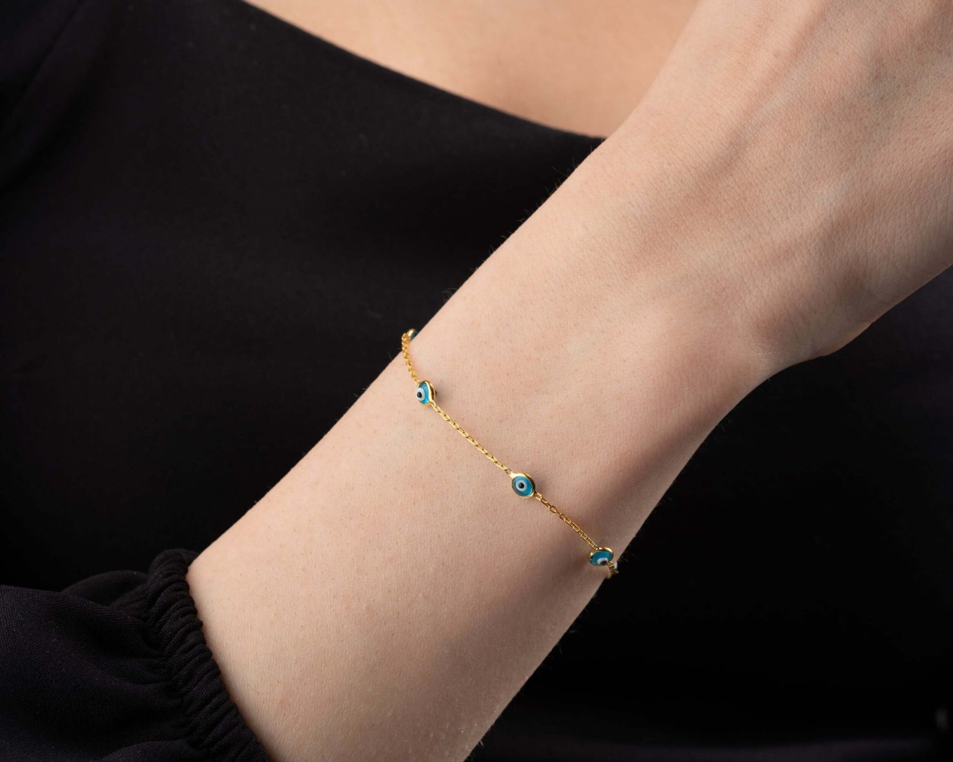 925 Ayar Gümüş Sıralı Nazar Boncuklu Bileklik - ÖzelSen