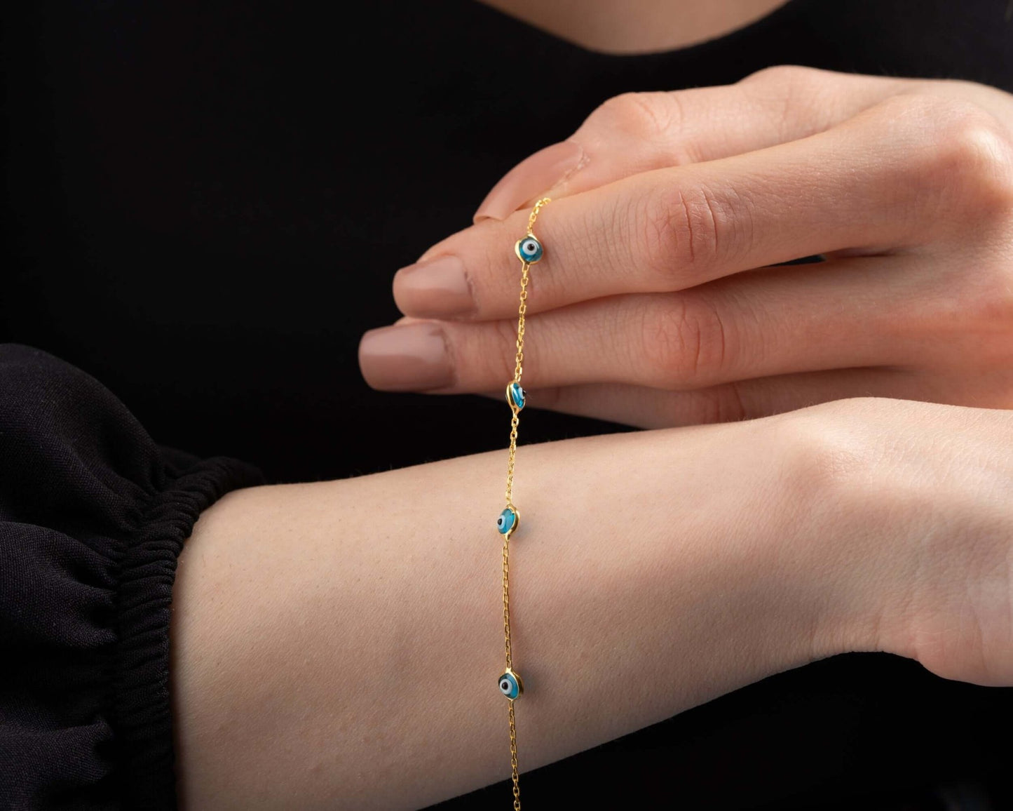 925 Ayar Gümüş Sıralı Nazar Boncuklu Bileklik - ÖzelSen