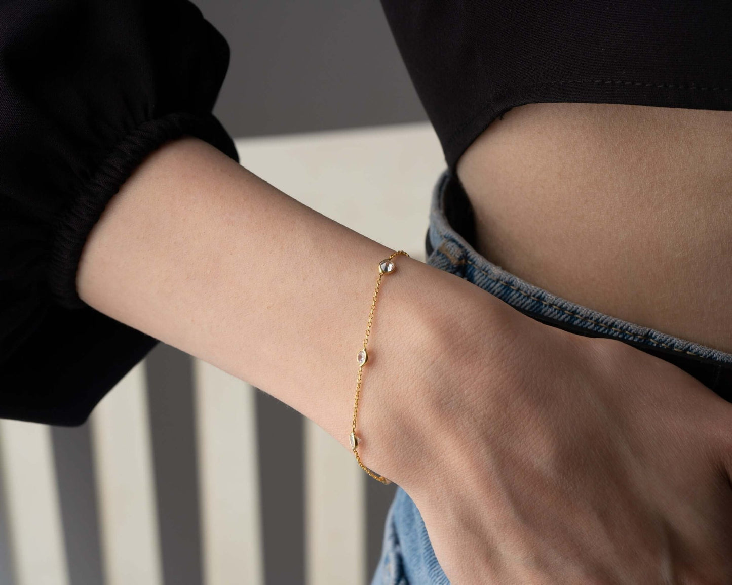 925 Ayar Gümüş Üç Taşlı Bileklik - ÖzelSen