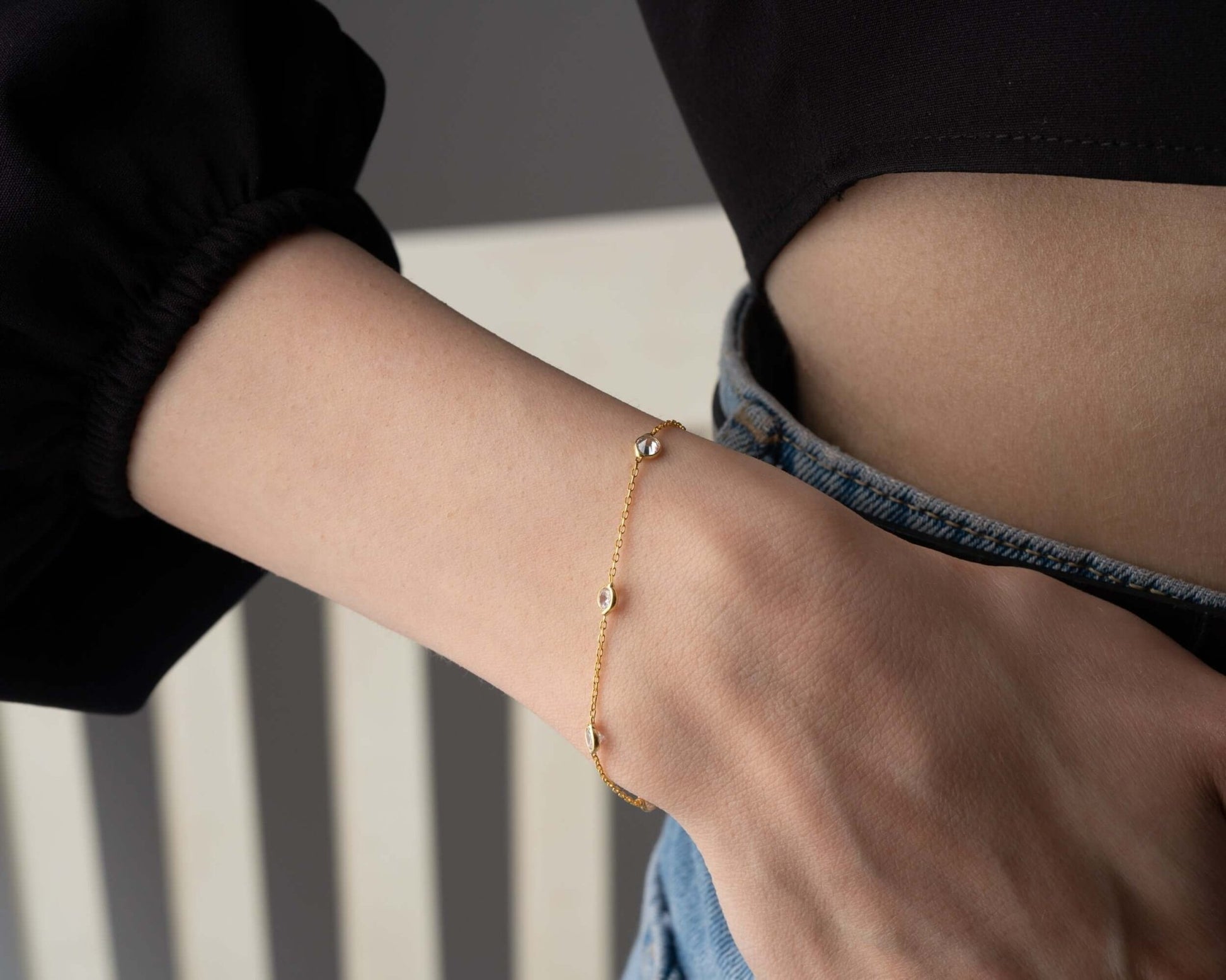 925 Ayar Gümüş Üç Taşlı Bileklik - ÖzelSen