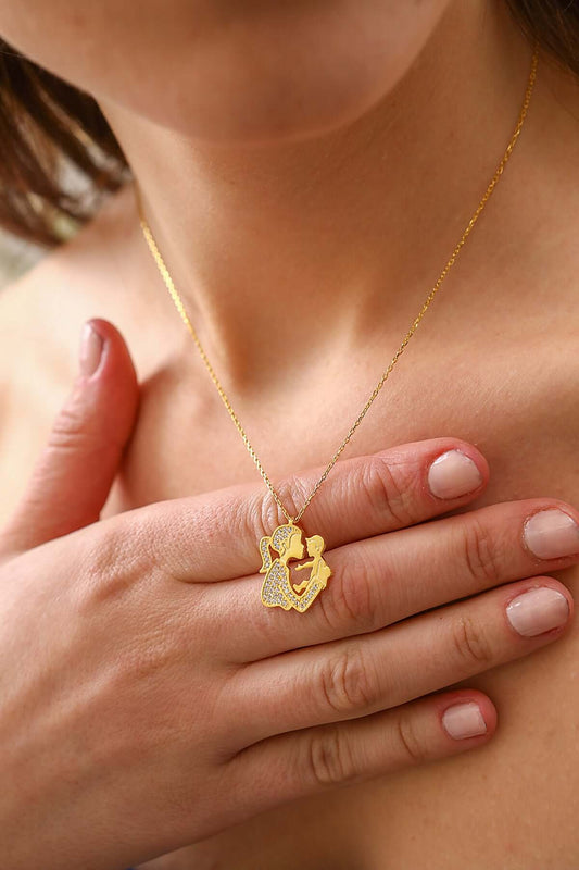 925 Ayar Gümüş Zirkon Taş Anne Bebek Kolye - ÖzelSen