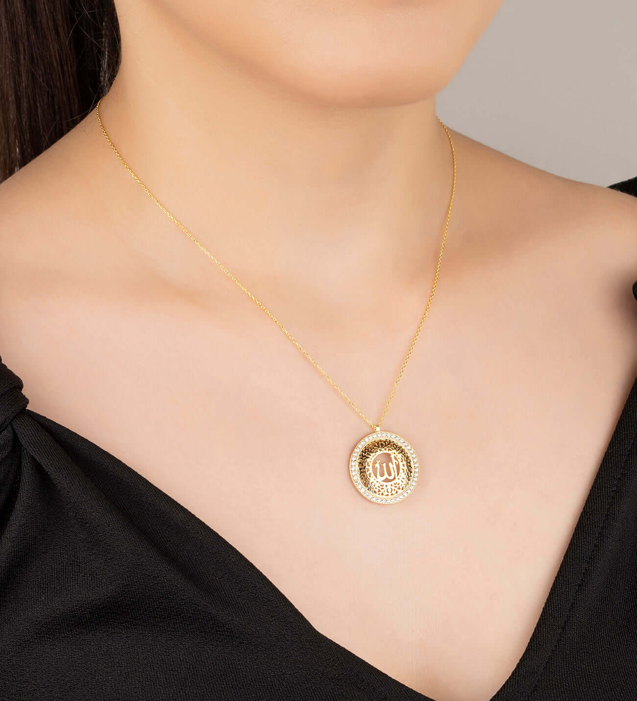 925 Ayar Gümüş Zirkon Taşlı Allah Yazılı Kolye - ÖzelSen