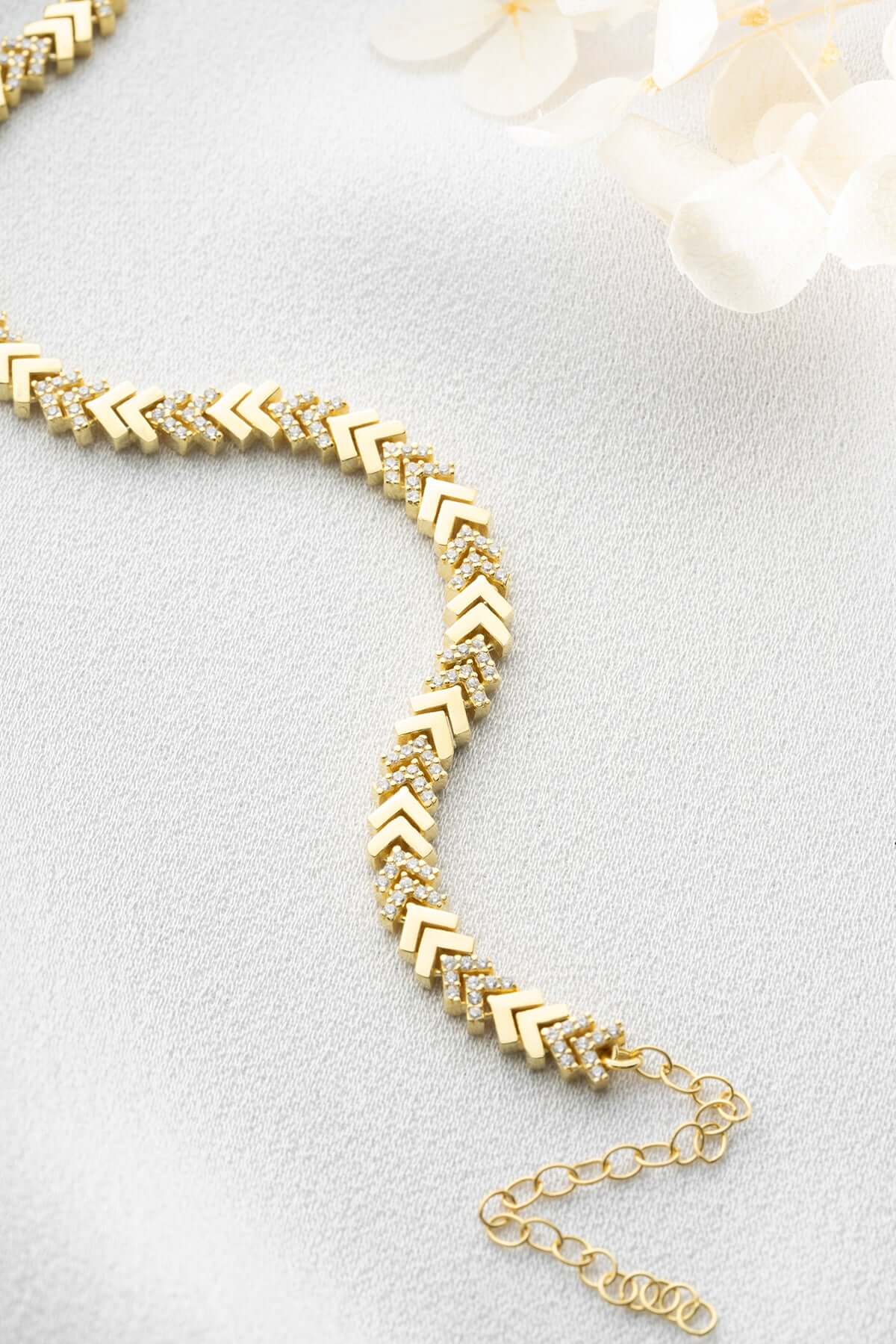 925 Ayar Gümüş Zirkon Taşlı Altın Kaplama Balık Sırtı Bileklik - ÖzelSen