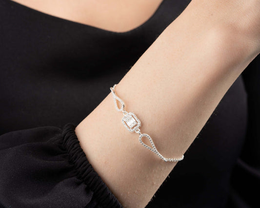 925 Ayar Gümüş Zirkon Taşlı Baget Bileklik - ÖzelSen