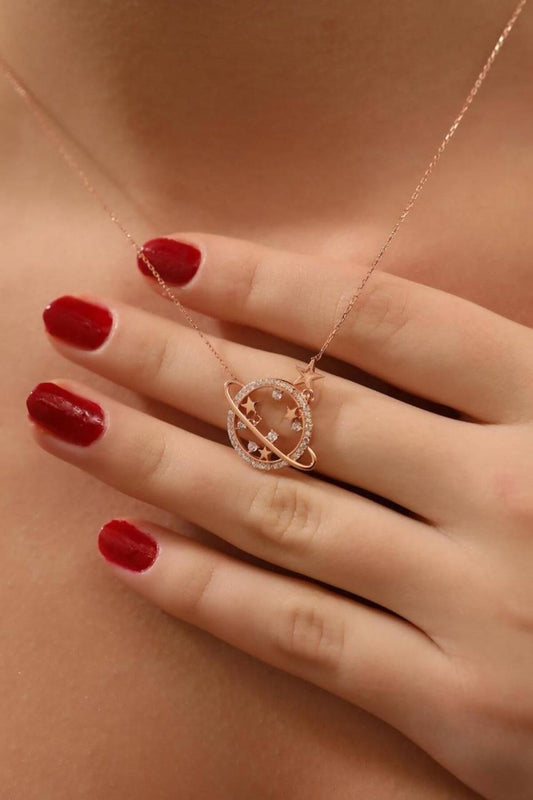 925 Ayar Gümüş Zirkon Taşlı Gezegen Minimal Kolye - ÖzelSen