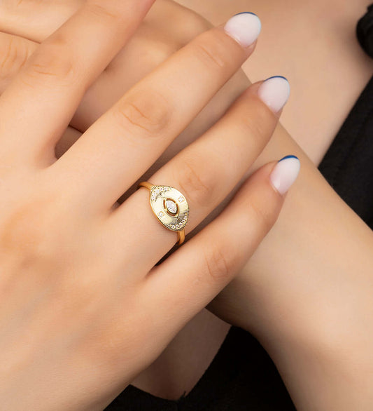 925 Ayar Gümüş Zirkon Taşlı Göz Figürlü Yüzük - ÖzelSen