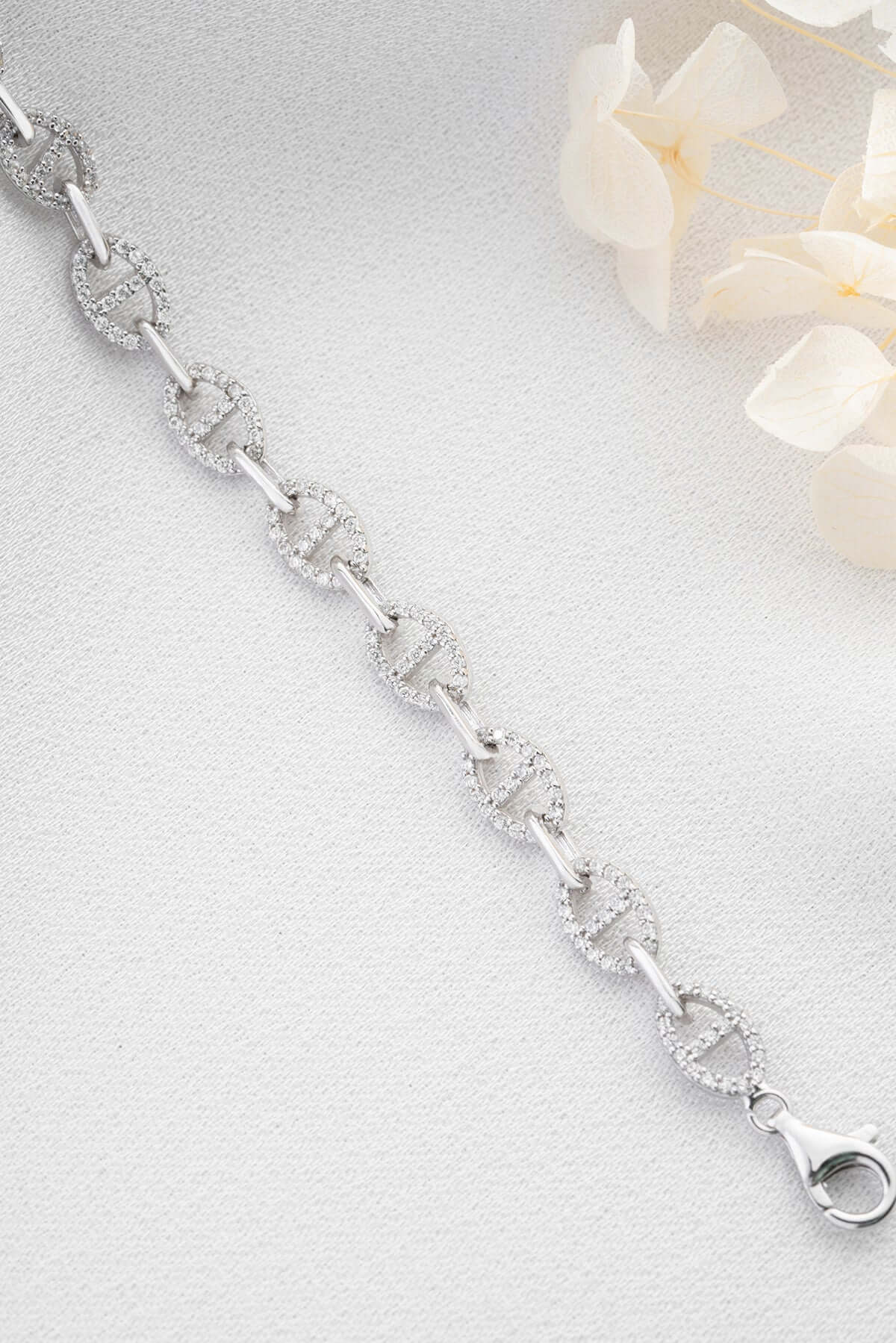 925 Ayar Gümüş Zirkon Taşlı Zincir Bileklik - ÖzelSen