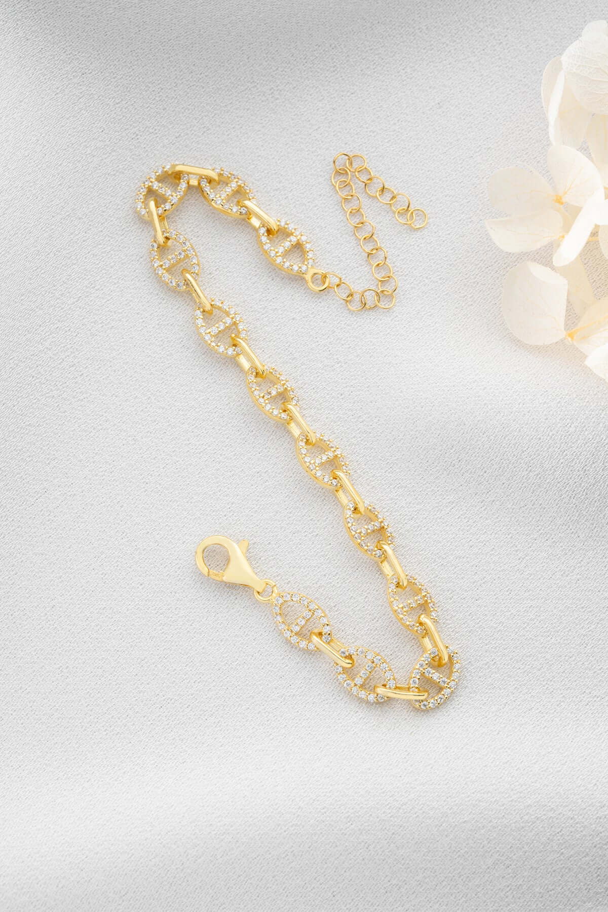 925 Ayar Gümüş Zirkon Taşlı Zincir Bileklik - ÖzelSen