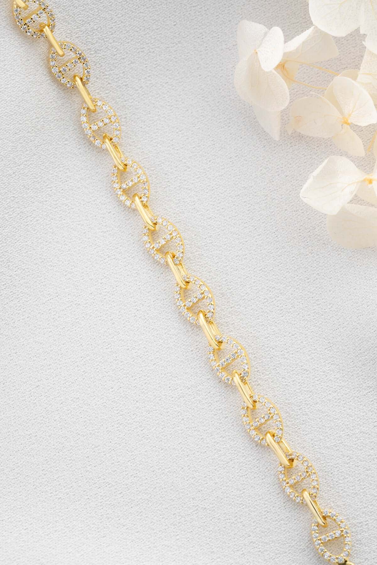 925 Ayar Gümüş Zirkon Taşlı Zincir Bileklik - ÖzelSen