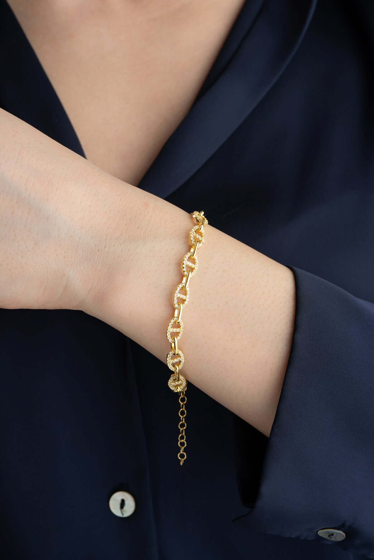 925 Ayar Gümüş Zirkon Taşlı Zincir Bileklik - ÖzelSen