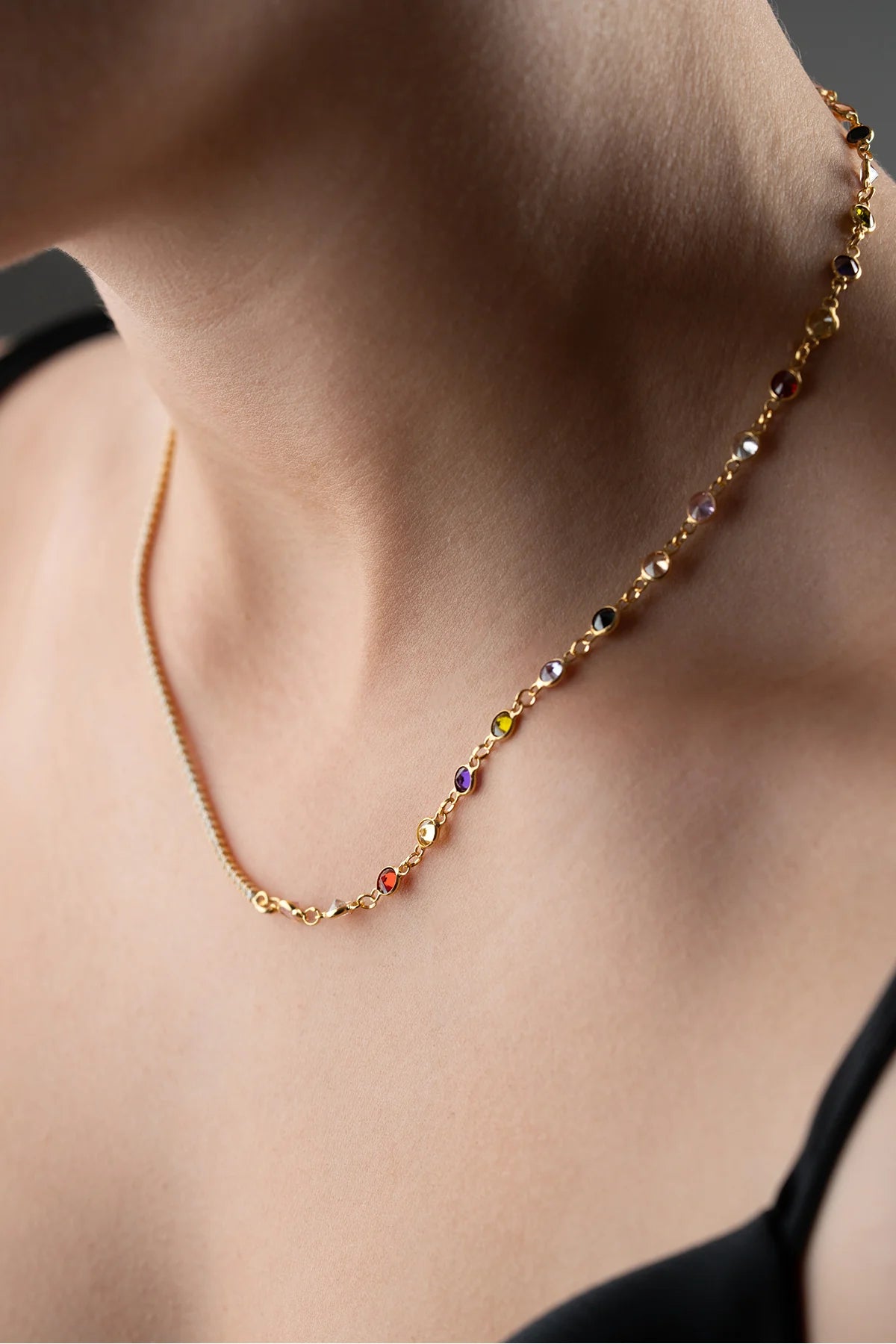 Renkli Taşlı 925 Ayar Altın Kaplama Gümüş Kolye