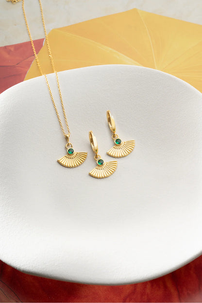 Yelpaze Model 925 Ayar Altın Kaplama Gümüş Set – 3