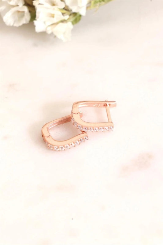 Zirkon Taşlı 925 Ayar Rose Kaplama Gümüş Küpe