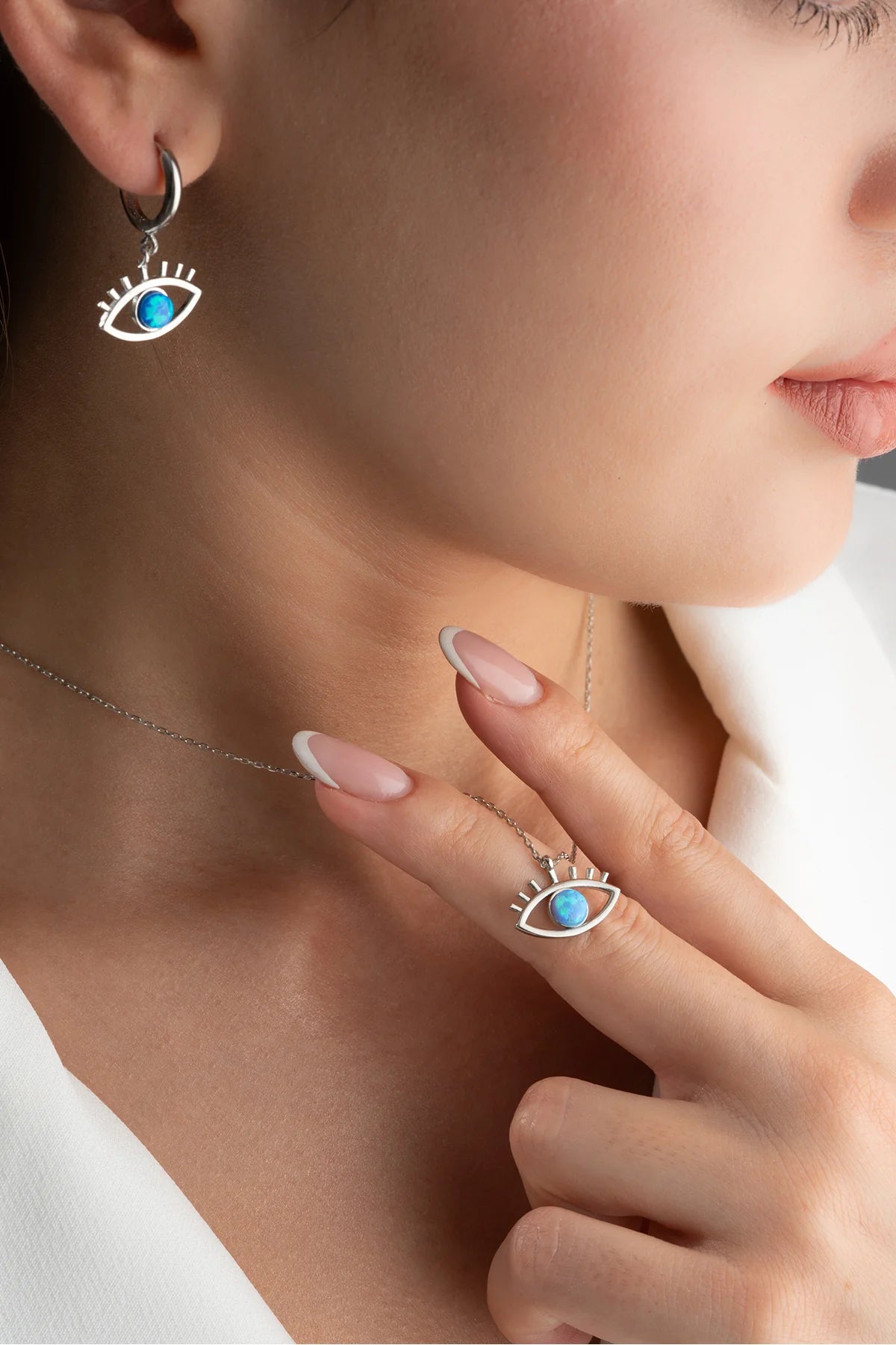 Göz Opal Taşlı 925 Ayar Gümüş Set