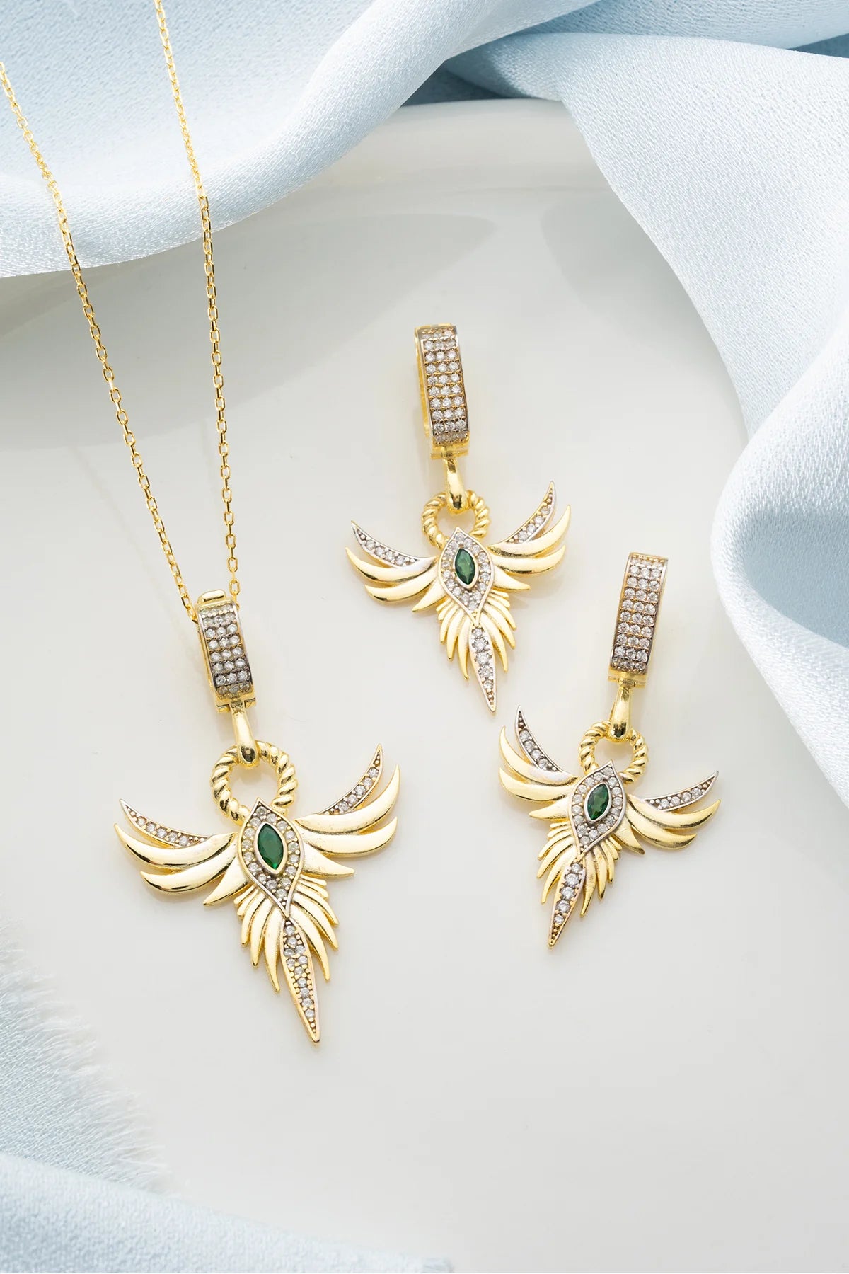 Zümrüdüanka 925 Ayar Altın Kaplama Gümüş Set