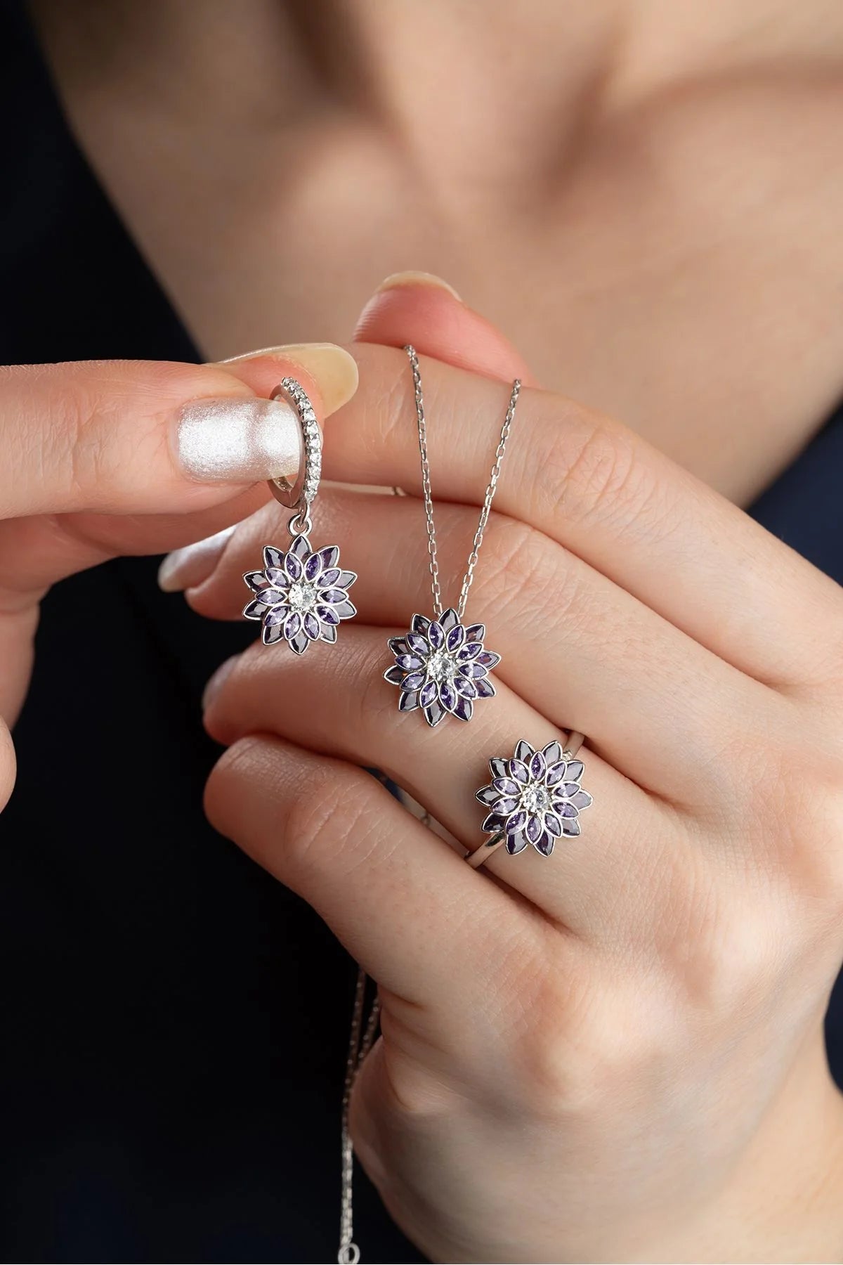 Lotus Çiçeği 925 Ayar Gümüş Set – 3