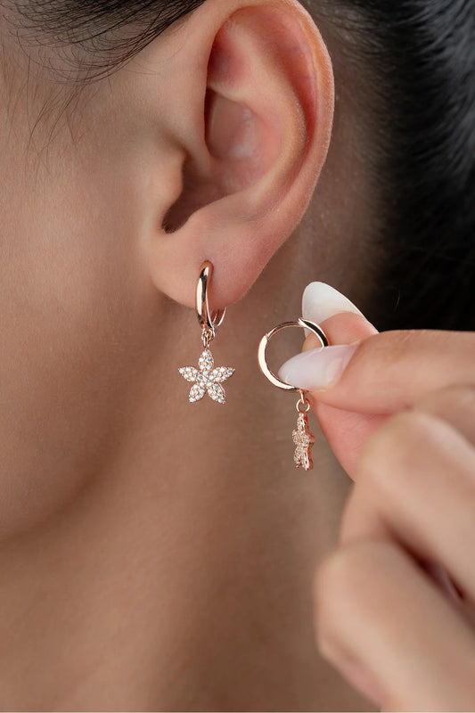 Lotus Çiçeği 925 Ayar Rose Kaplama Gümüş Küpe