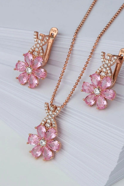 Lotus Çiçeği 925 Ayar Altın Kaplama Gümüş Set