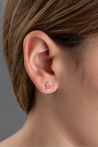 Lale Minik Çivili 925 Ayar Rose Kaplama Gümüş Küpe