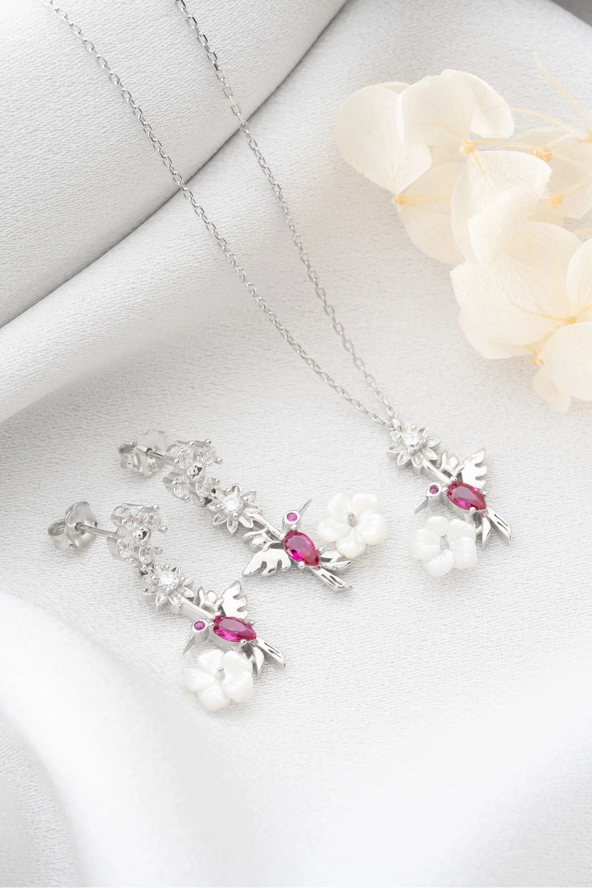 Sedefli Arı Kuşu 925 Ayar Gümüş Set