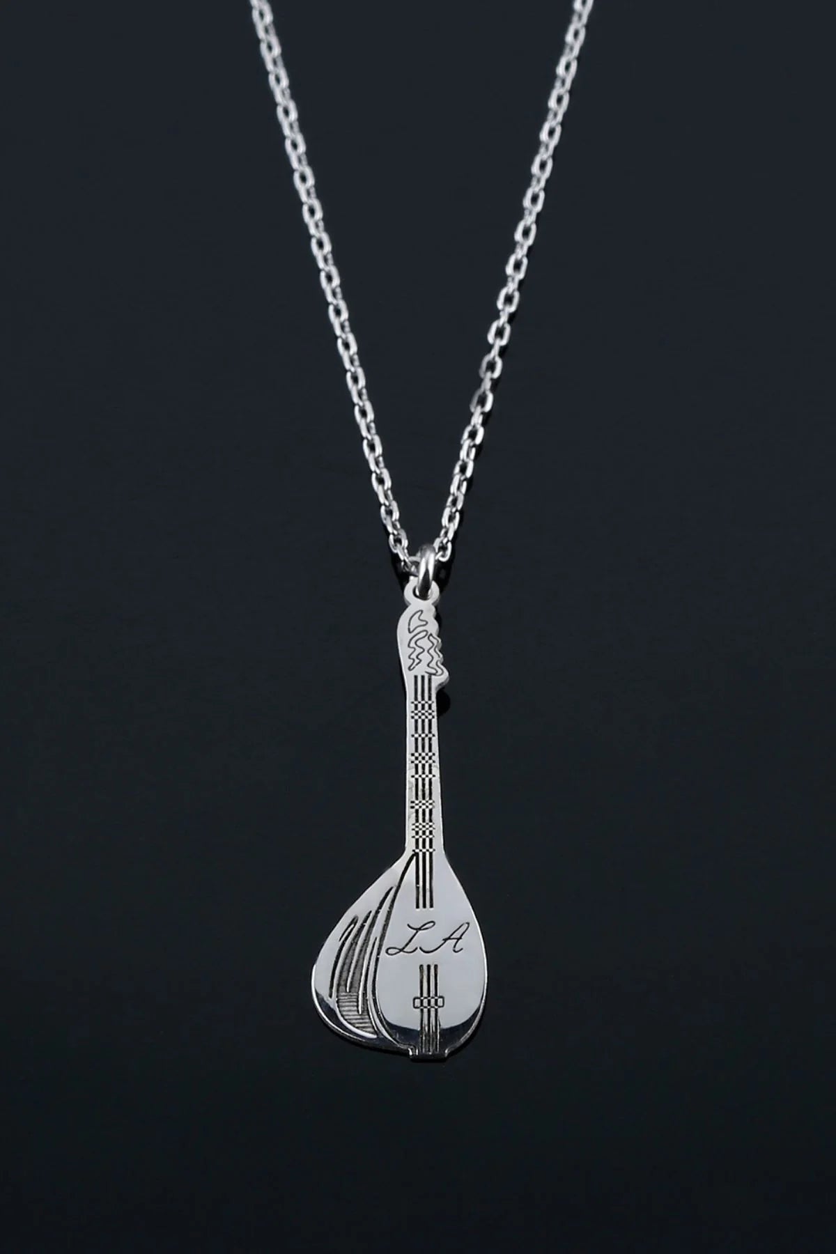 İsimli Bağlama Saz 925 Ayar Altın Kaplama Gümüş Kolye