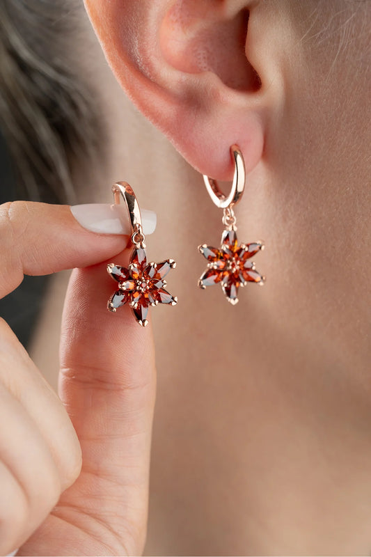 Garnet Taşlı 925 Ayar Rose Kaplama Gümüş Küpe