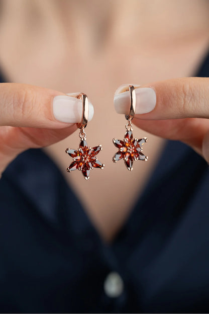 Garnet Taşlı 925 Ayar Rose Kaplama Gümüş Küpe