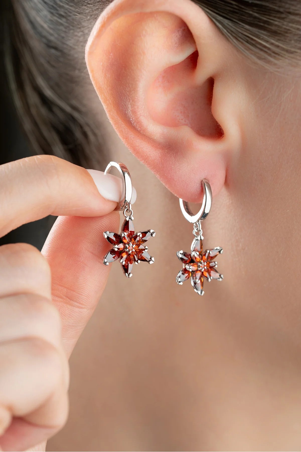 Garnet Taşlı 925 Ayar Gümüş Küpe