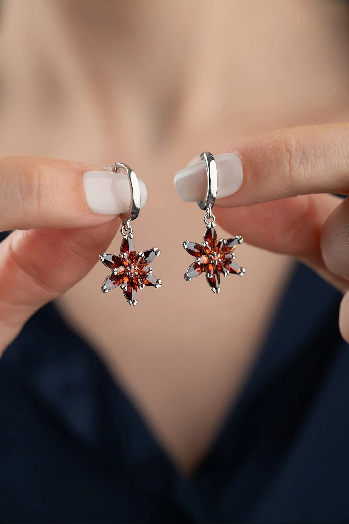 Garnet Taşlı 925 Ayar Gümüş Küpe