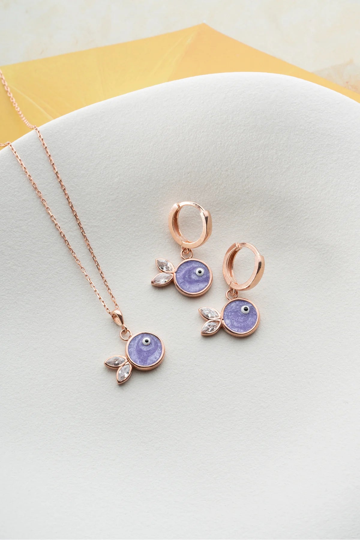 Mineli Balık 925 Ayar Rose Kaplama Gümüş Set